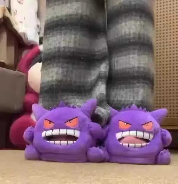 Plush Gengar Indoor Slippers with Funny Tongue – Cozy Fun Soft Sole Winter Home Slippers
