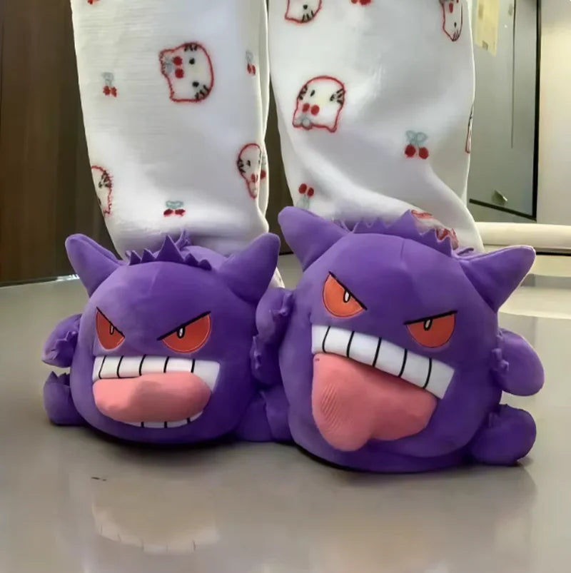 Plush Gengar Indoor Slippers with Funny Tongue – Cozy Fun Soft Sole Winter Home Slippers
