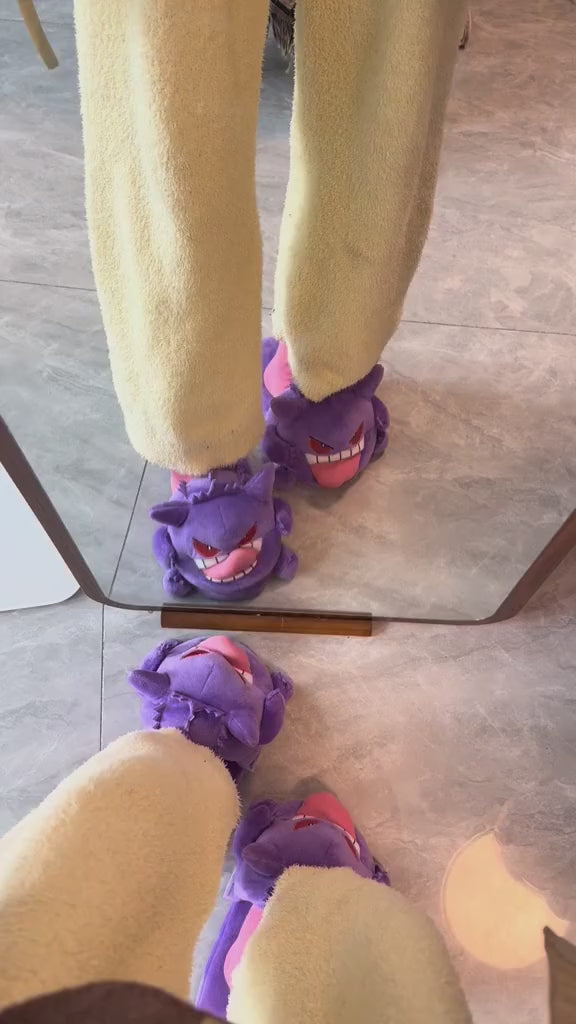 Plush Gengar Indoor Slippers with Funny Tongue – Cozy Fun Soft Sole Winter Home Slippers